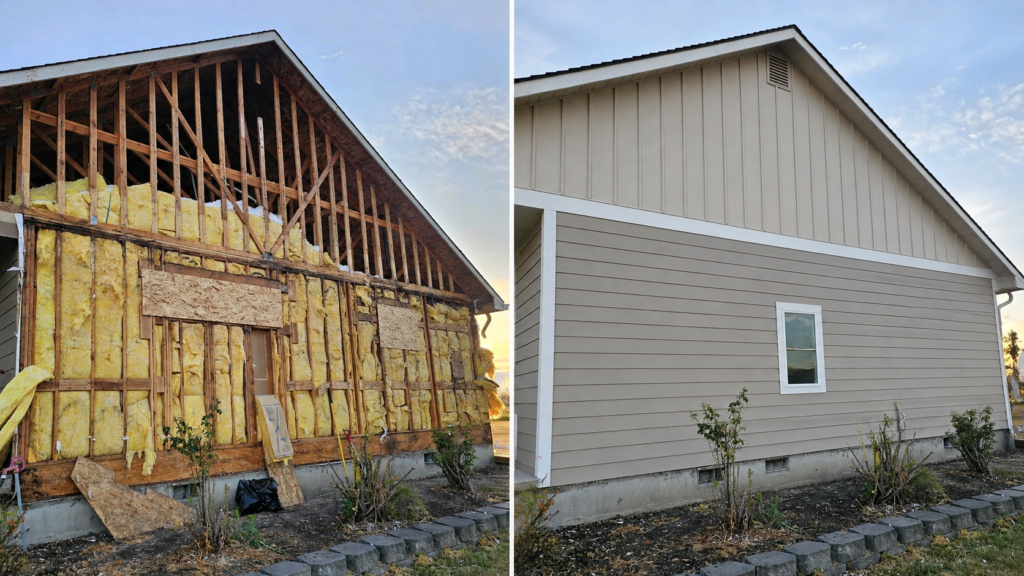 Before/After dry rot and siding repair and replacement in Pleasant Hill, Oregon.
