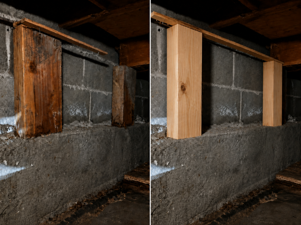 Before After Structural Dry Rot Repair Veneta OR