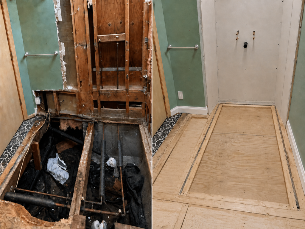 Before After Subfloor Dry Rot Repair Junction City, OR
