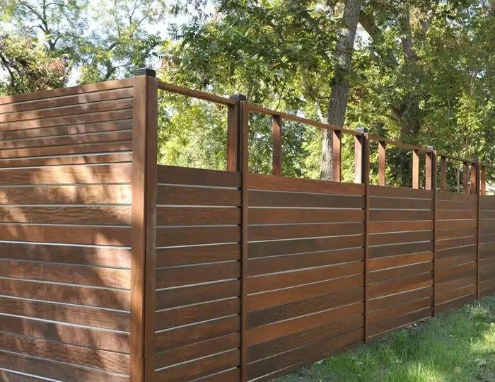 Horizontal doug fir wood fence in Springfield, Oregon. 