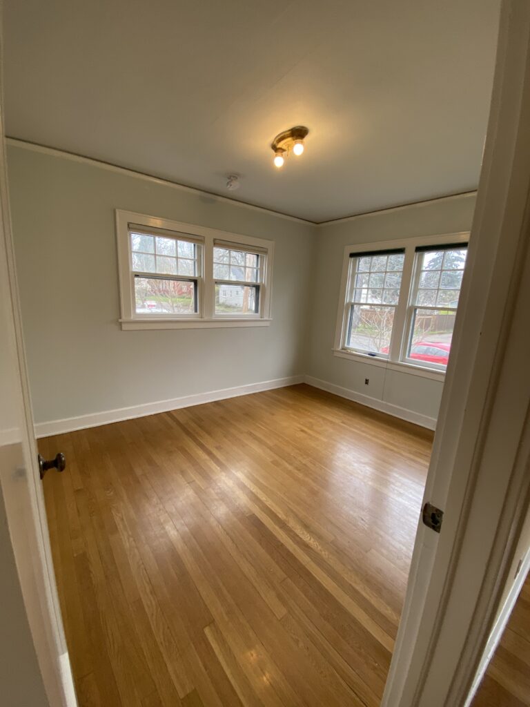 Hardwood using light brown to contrast the paint. Installed in Springfield, Oregon.